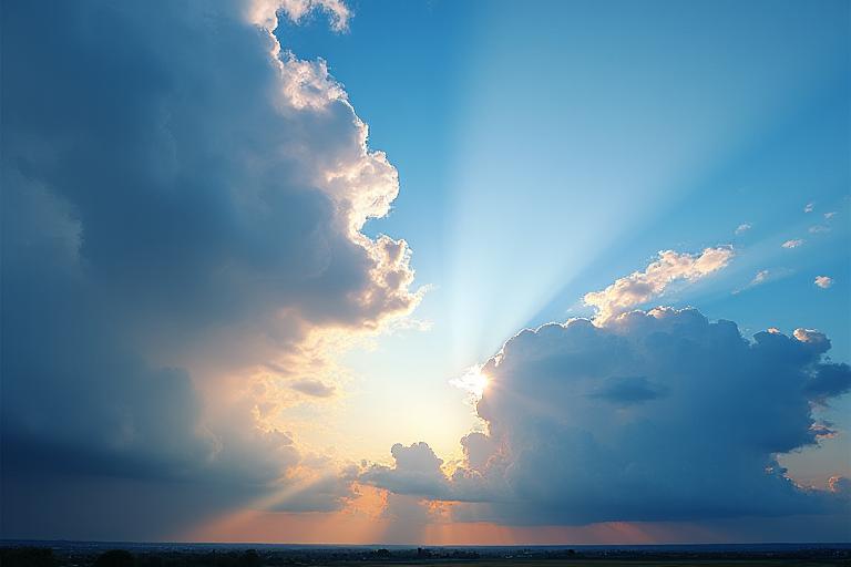 Ciel dynamique avec des données météo superposées, symbolisant la prévision météorologique opérationnelle.